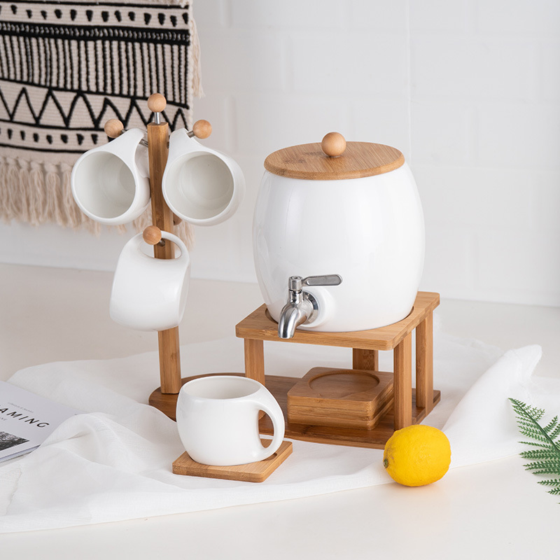 New Large White Porcelain Mug Cold Water Bottle Juice Drink Bucket