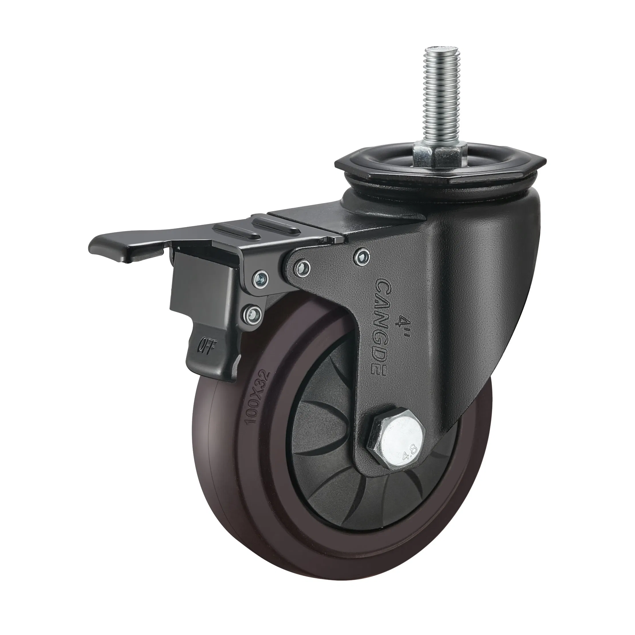 Brown TPR Rubber Brake Casters Medium Duty-2.5/3/4/5 Inch Silent Elastic Wheels with Total Lock