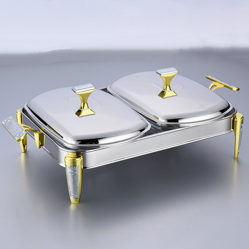 Hotel Restaurant Chafing Dish Buffet Set Stainless Steel Chafer Servers Two Glass Pots Food Warmers for Wedding, Parties, Banquet, Catering