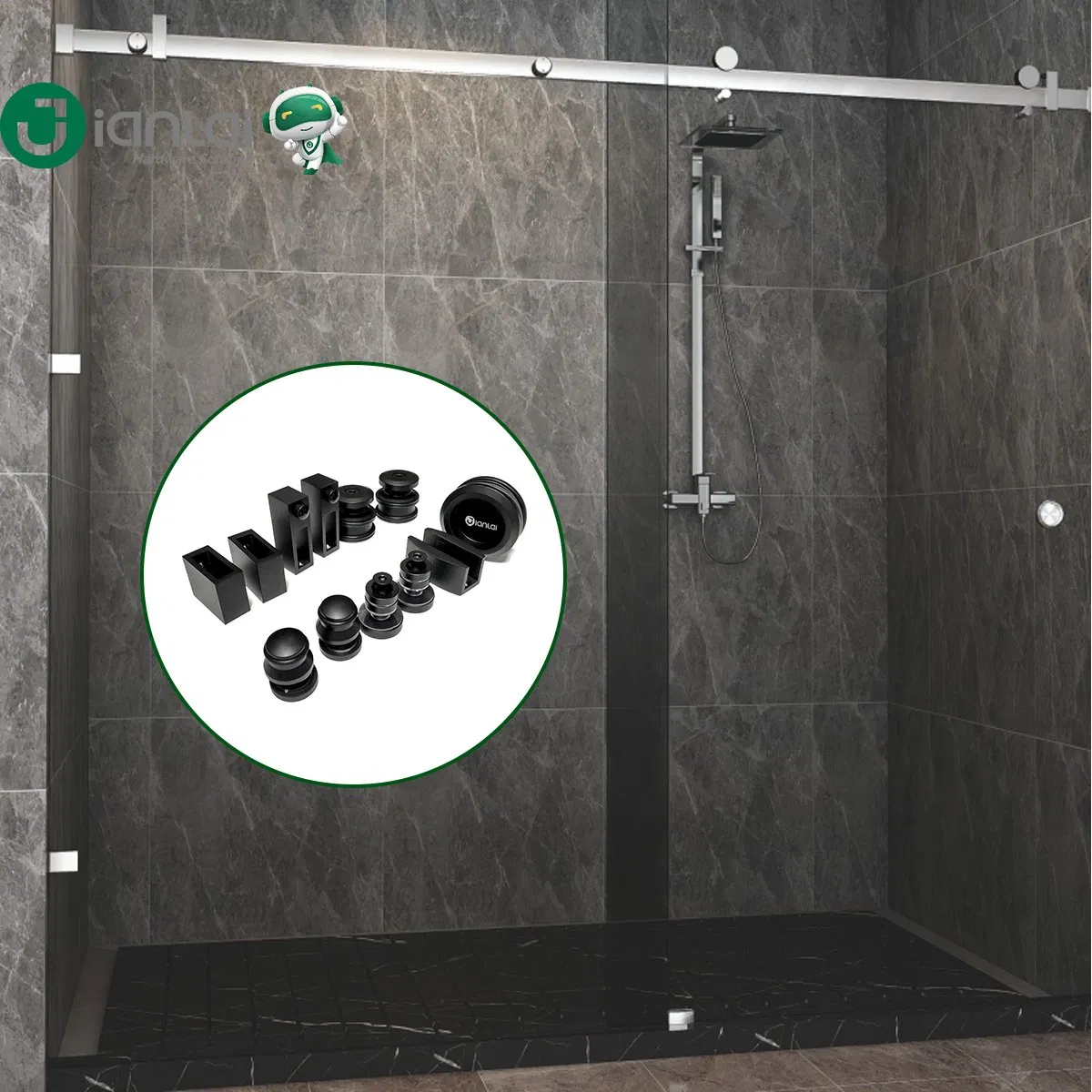 Framless Shower Single Sliding Open Enclusre Glass Door Accessories