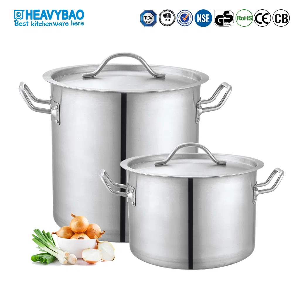 Heavybao Durable Stainless Steel Crimping Stockpot for Commercial Kitchen