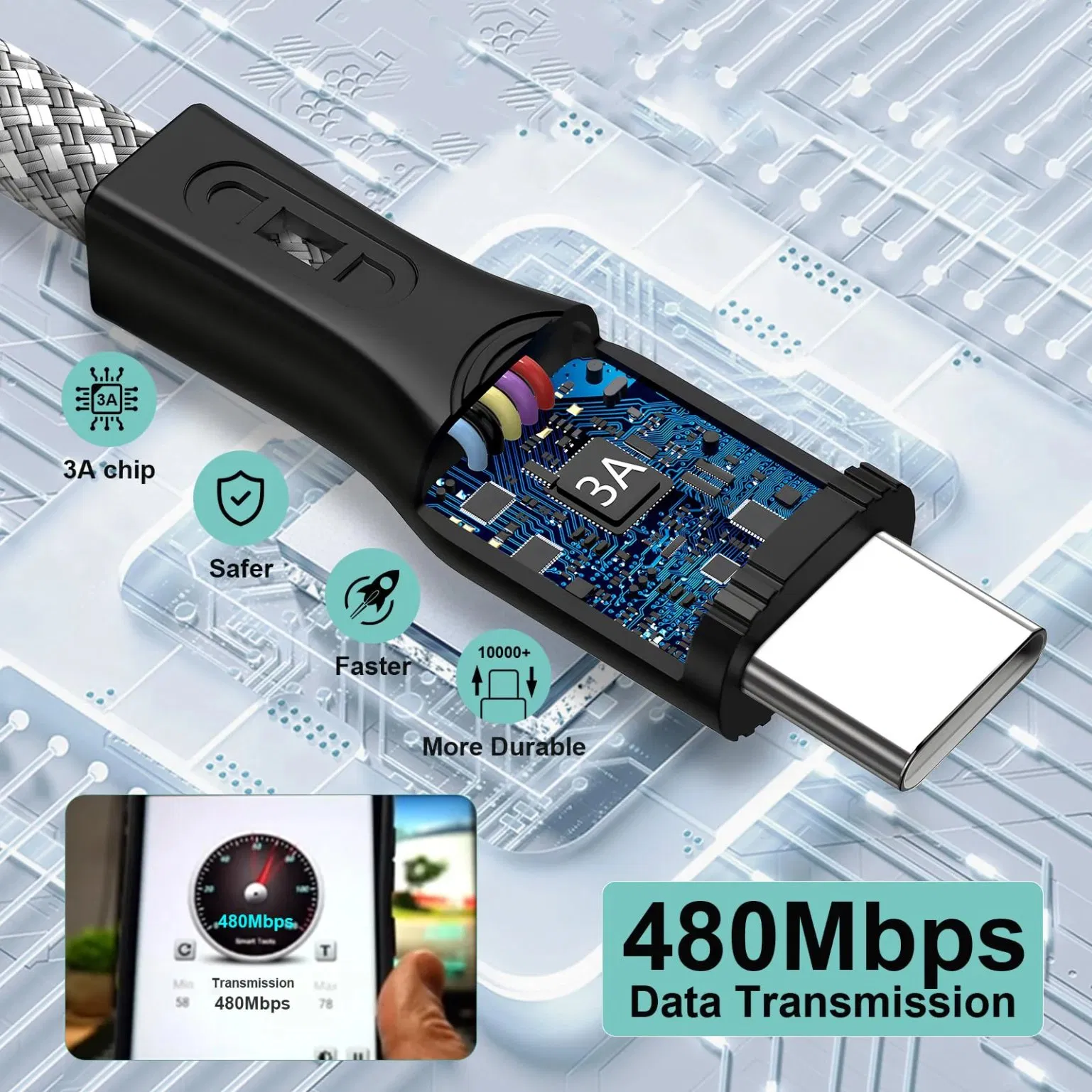 Магнитный кабель USB-C с катушкой для быстрой зарядки