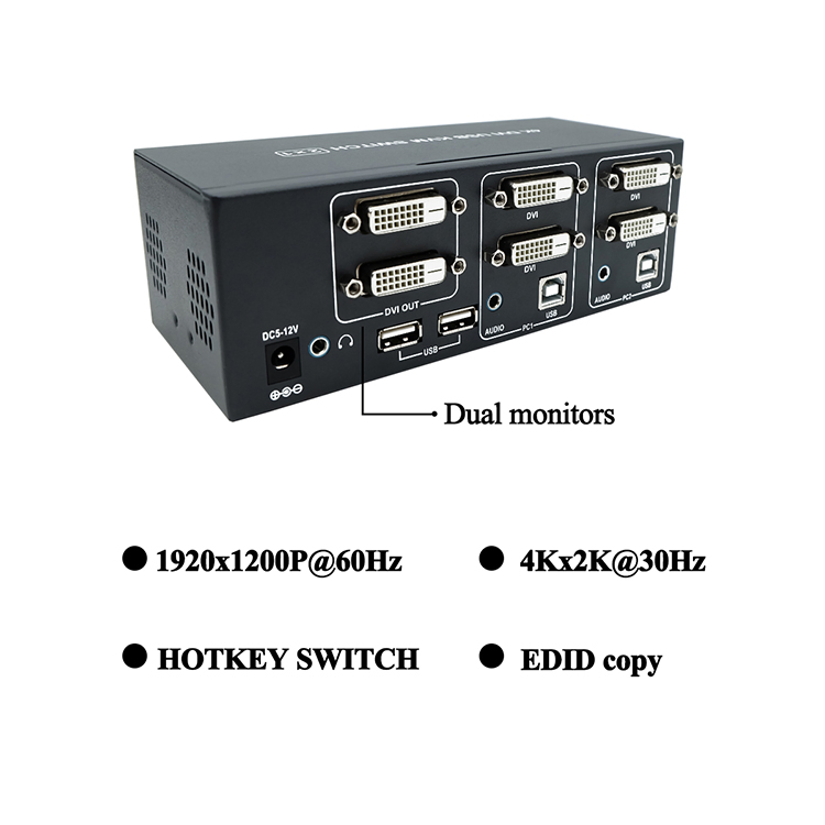 Kvm DVI Switch DVI 2 Port with Cable Kit and Supports 4kx2K@30Hz DVI1.0
