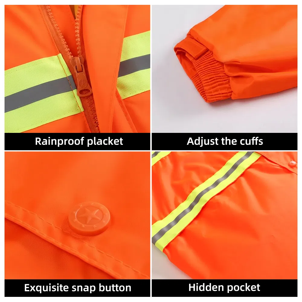High Visibility PVC Hooded Raincoat Pants with Reflective Outdoor Hi Vis Work Rainwear for Outdoor