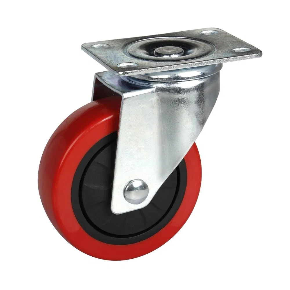 Flexible Movement Customizable Red Medium Duty Elastic PU Wheels Caster