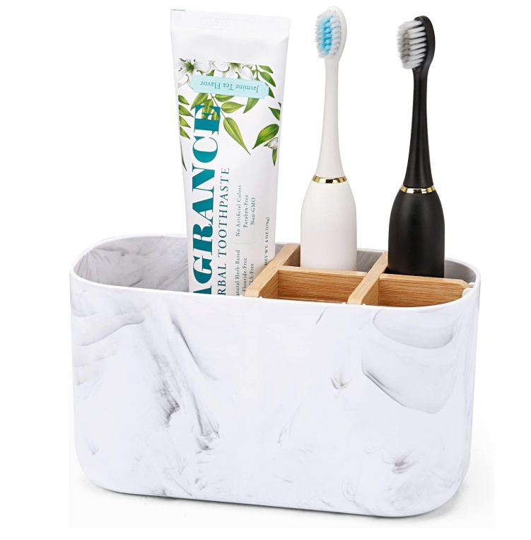 Toothbrush Holders for Bathrooms, 5 Slots Bamboo Toothbrush Holder
