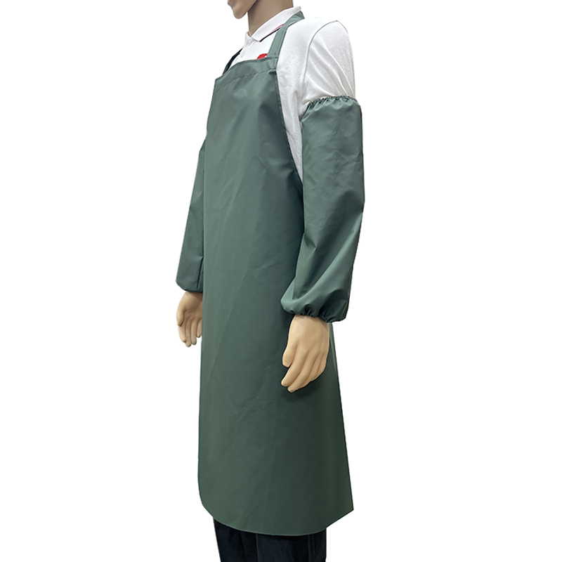 High Quality Oilproof PVC Polyester Olive Green Apron for Kitchen