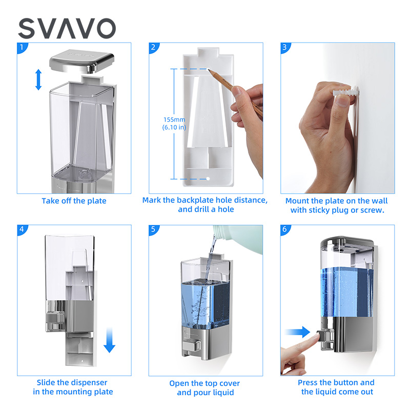 Настенный дозатор для шампуня и геля для душа Svavo