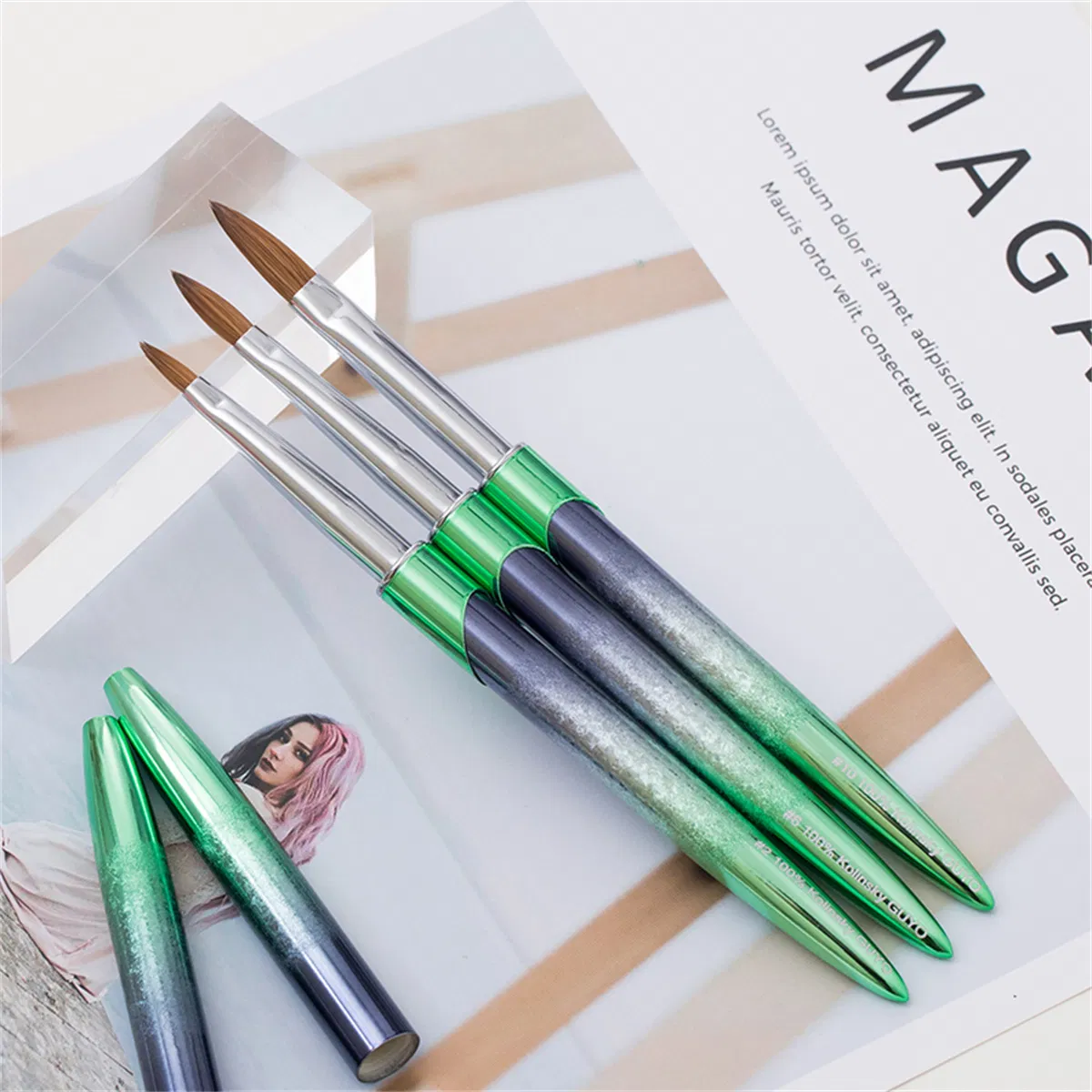 Hot Sell Design Multi Style 100 % Kolinsky Acrylic Nail Brush Metal Handle Nails Art Brush Acrylic Brush for Nails