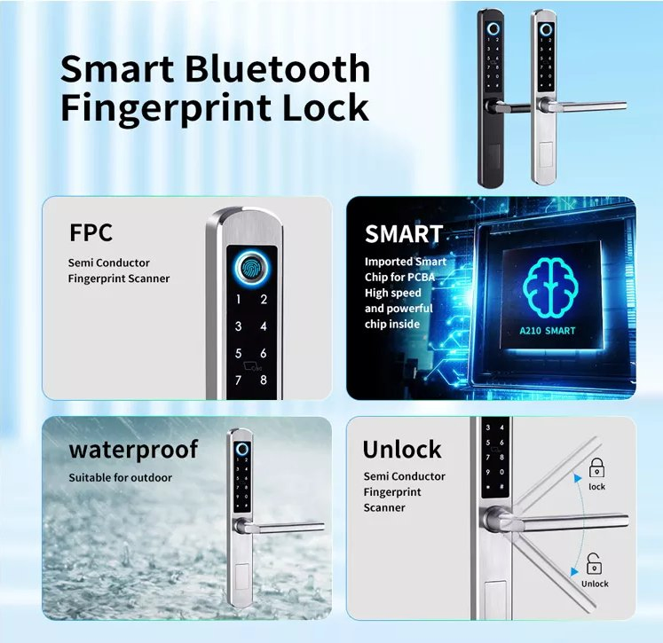 Custom Stainless Steel Bright Door Lock Safety Keyless Enter Bluetooth Ttl Smart Lock