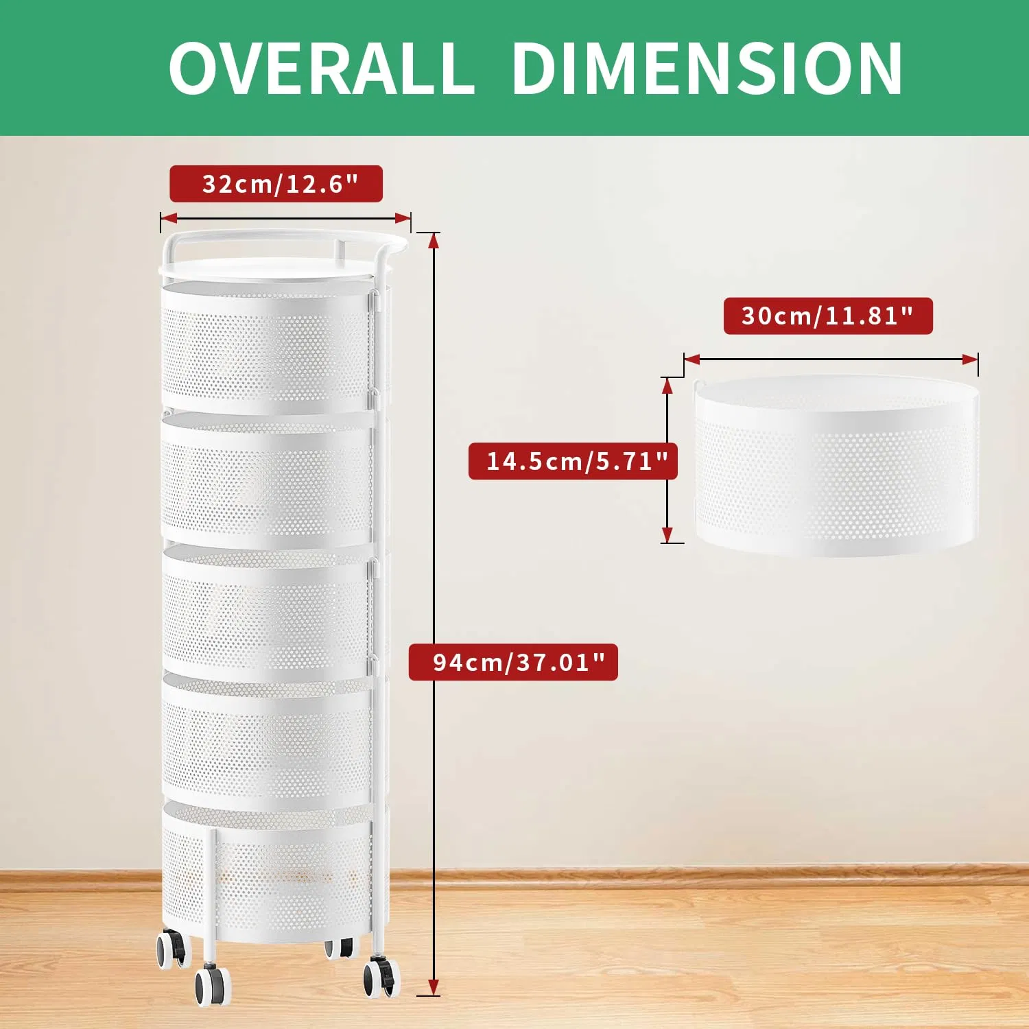 5-Tier White Rotating Storage Rack for Kitchen and Bathroom Organization