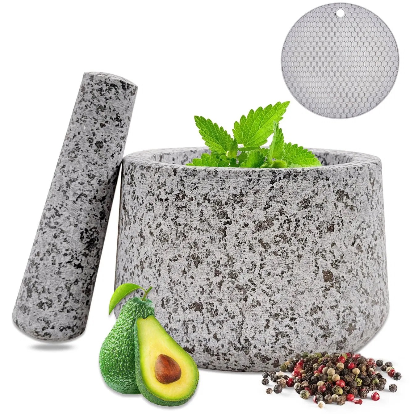 Natural Stone Grinder Matt Polished Granite Mortar and Pestle Set Kitchen Accessories Herb & Spice Tools
