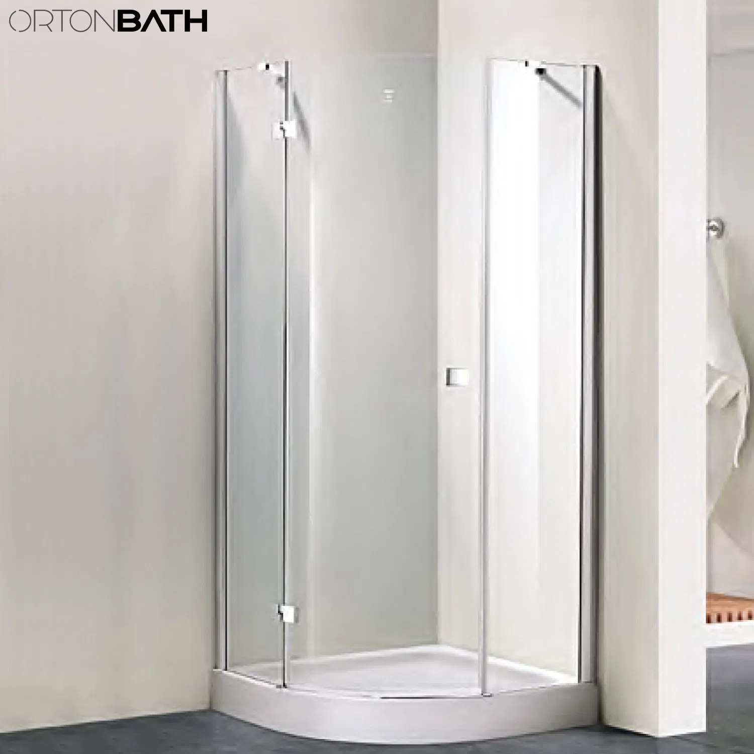Ortonbath Two Door Arch Corner Quadrant Framed Sliding Door Simple Bathroom Tempered Shower Door Screen Room Cubicle Cabin Glass Shower Enclosure with Tray