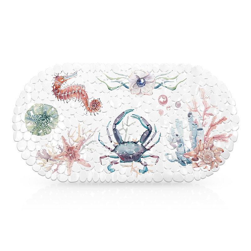 Underwater World Anti-Slip Suction Bathroom Mat Customized Pattern Waterproof PVC Bath Mat