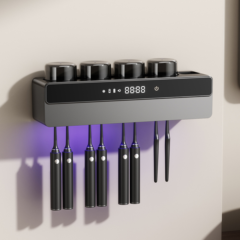 OEM 8000mAh Rechargeable Wall Mounted 10 in 1 Toothbrush Holder with UV Light Sterilizer and Dryer for Household