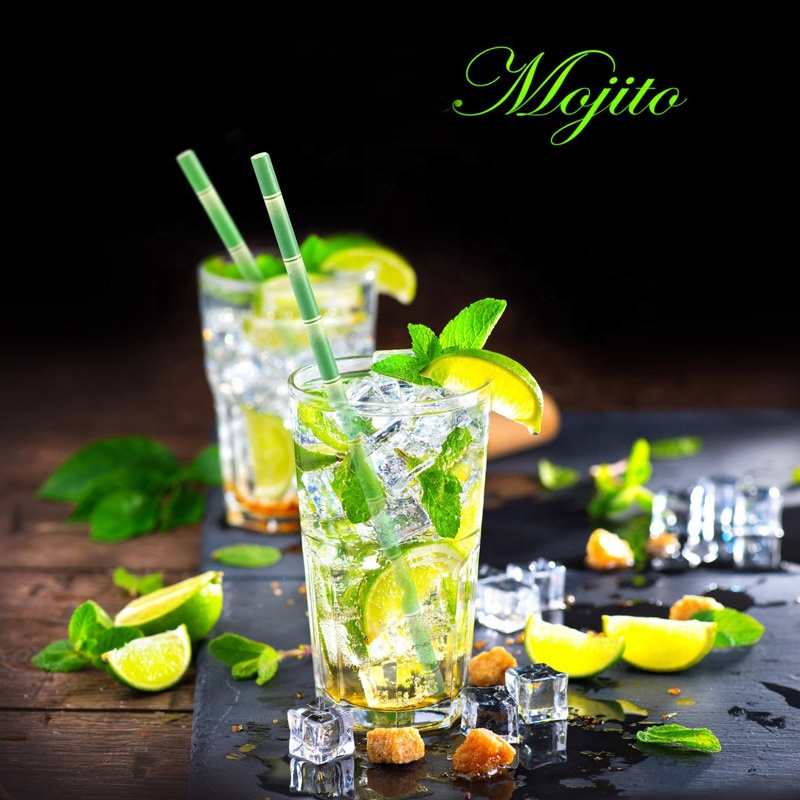 Bamboo Paper Straw Green Brown Biodegradable Disposable Plastic Free Drinking 6 * 197mm Kraft Paper Straws 25PCS