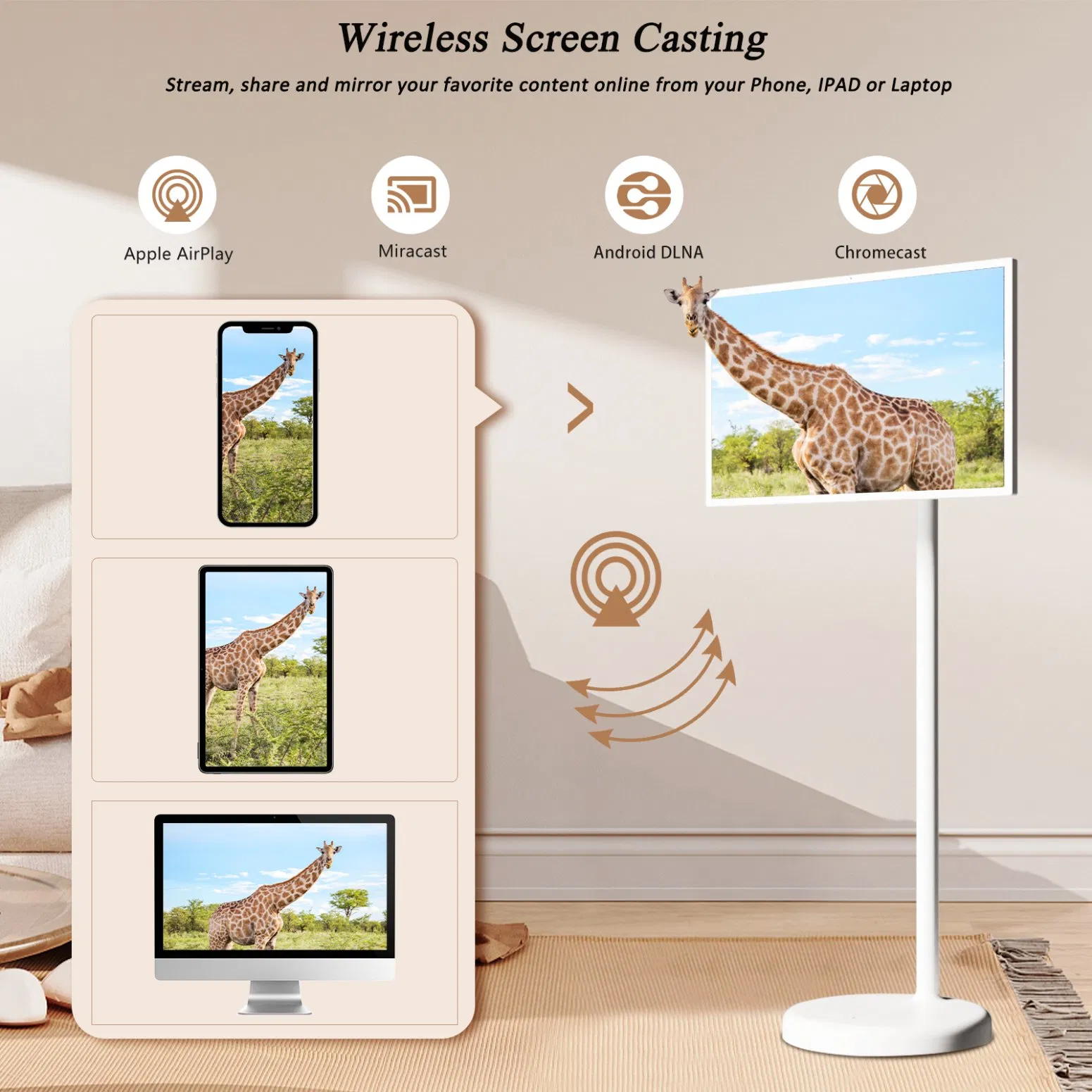 New Upgrade Floor Standing Vertical Display Android 13 HD Video Portable Touch Screen Monitor 21.5 Inch Mobile TV