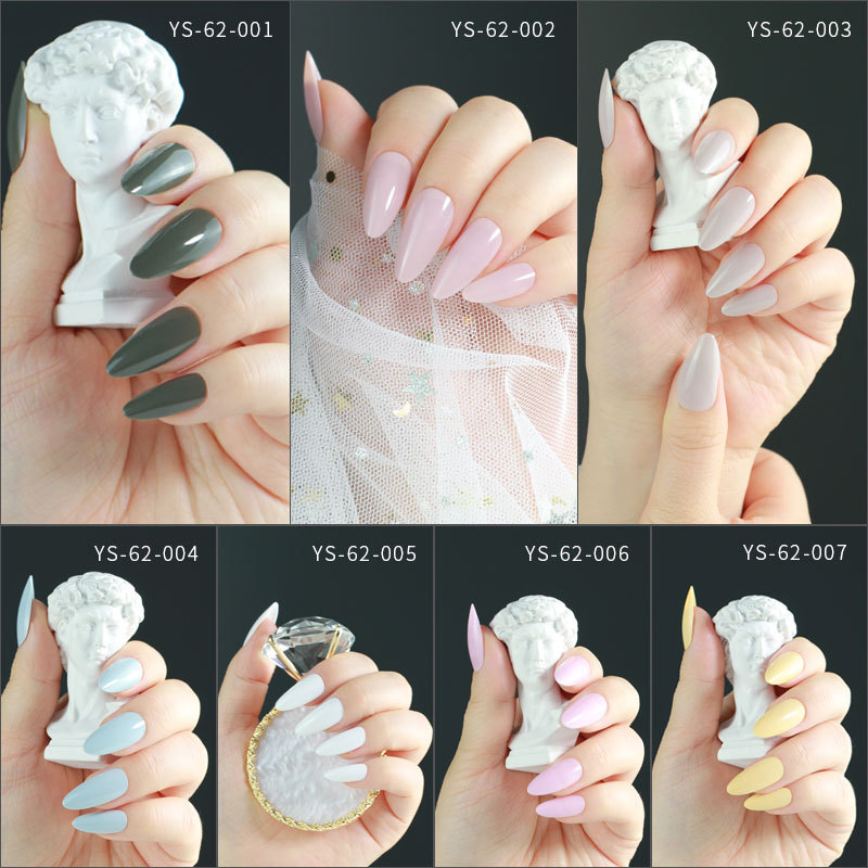 Artificial Nail Coffin Almond Macaron Solid Color Press on Nails Tips
