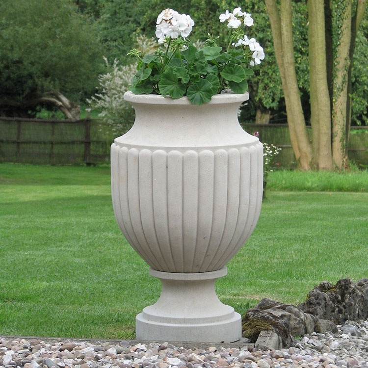 Кашпо садовое мраморное белое резное