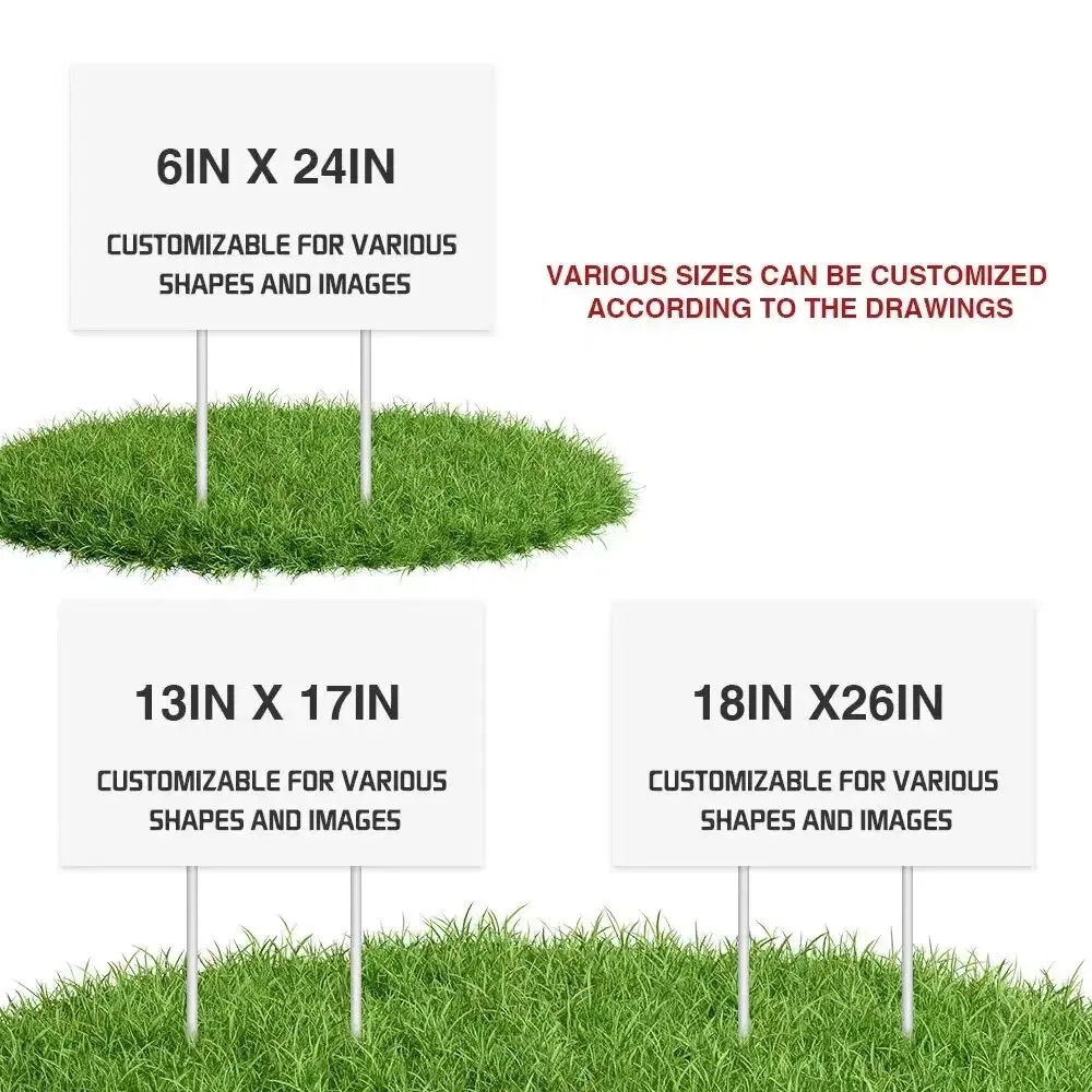 Outdoor Advertising Resilient Corrugated Plastic Yard Lawn Outside Custom Printed Board with H Stakes 18X24 Two Sides Printing Correx Signs