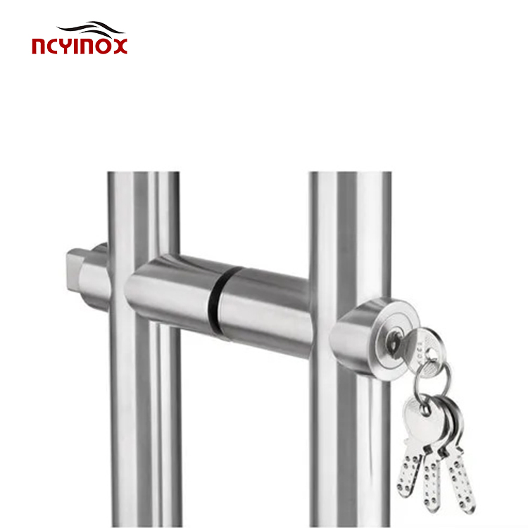 304 Stainless Steel Double-Side H Type Glass Door Long Pull Handle with Lock