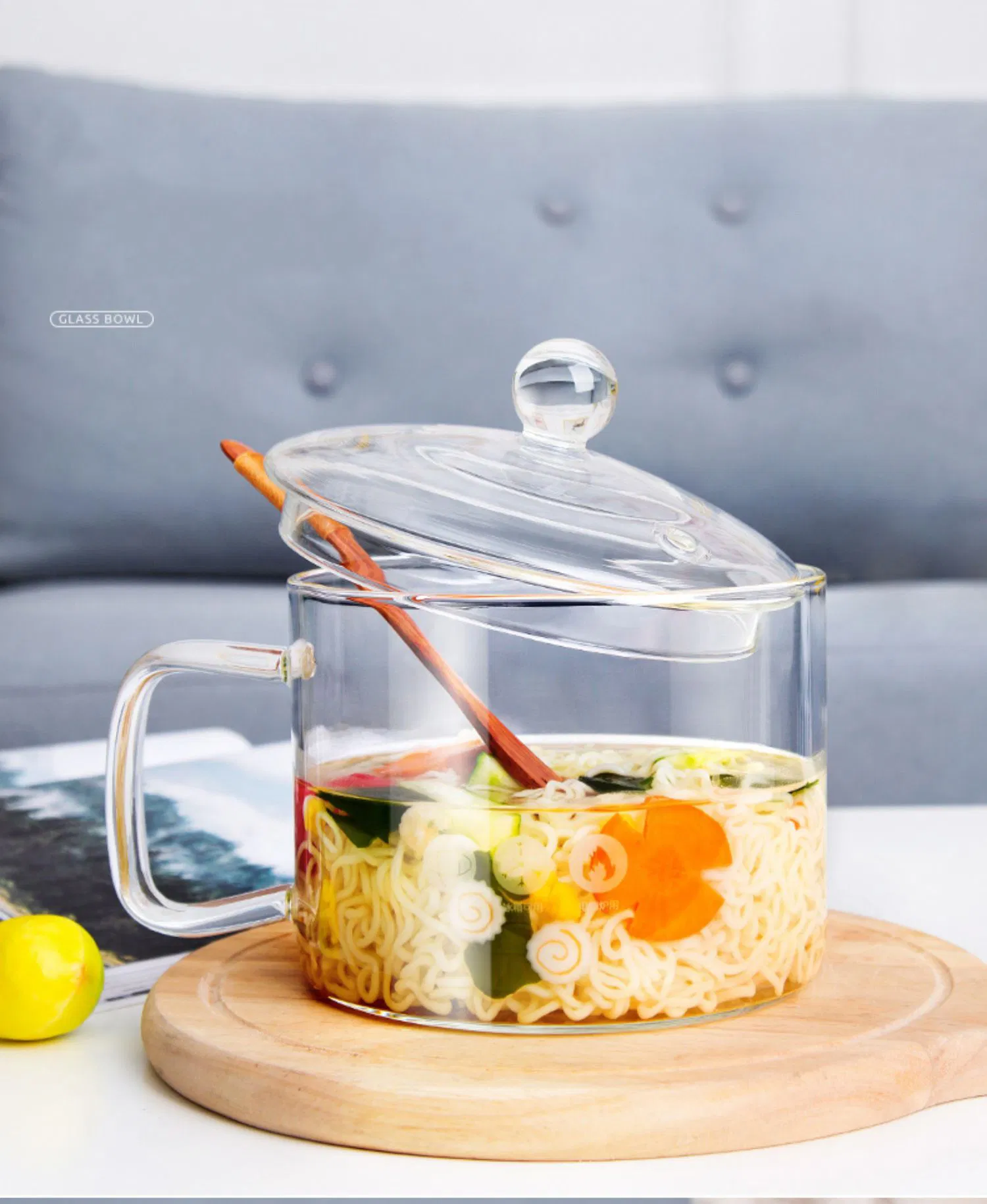 Кастрюля для лапши из жаропрочного стекла с крышкой