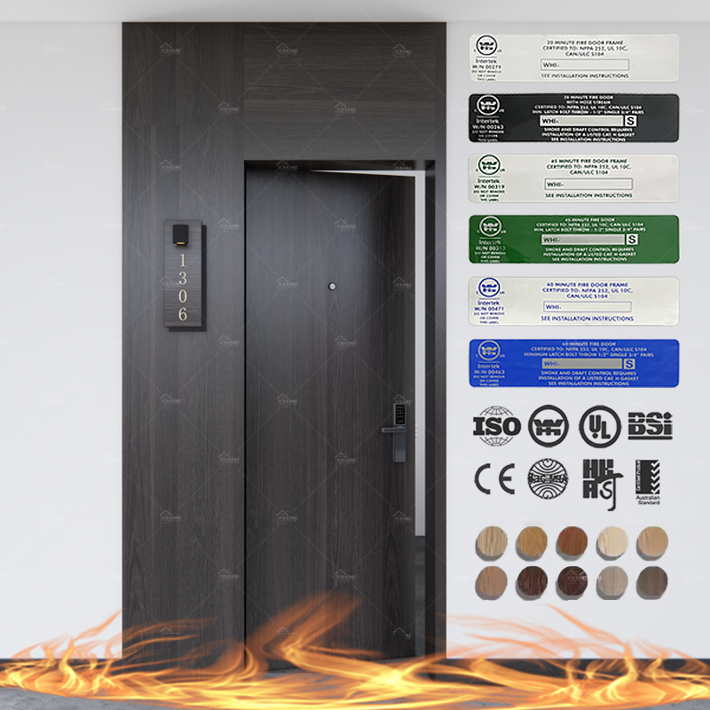 England Standard UK Black Hotel Fire Rated Timber Door BS Certified Fd30 Fd60 Internal Fire Resistant Door for Sale