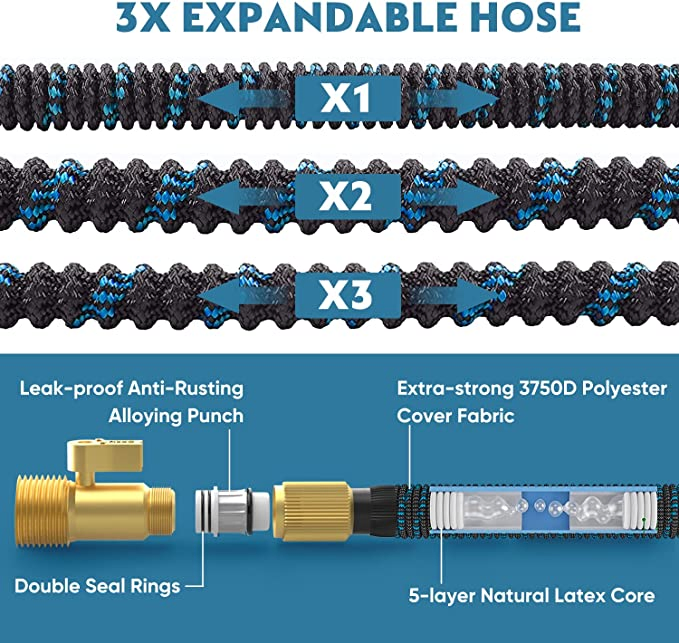 Expandable Garden Hose 75FT Water Hose, Collapsible Hose with 10 Function Spray Nozzle, Lightweight and Kink-Free Flexible Shrinking Hose