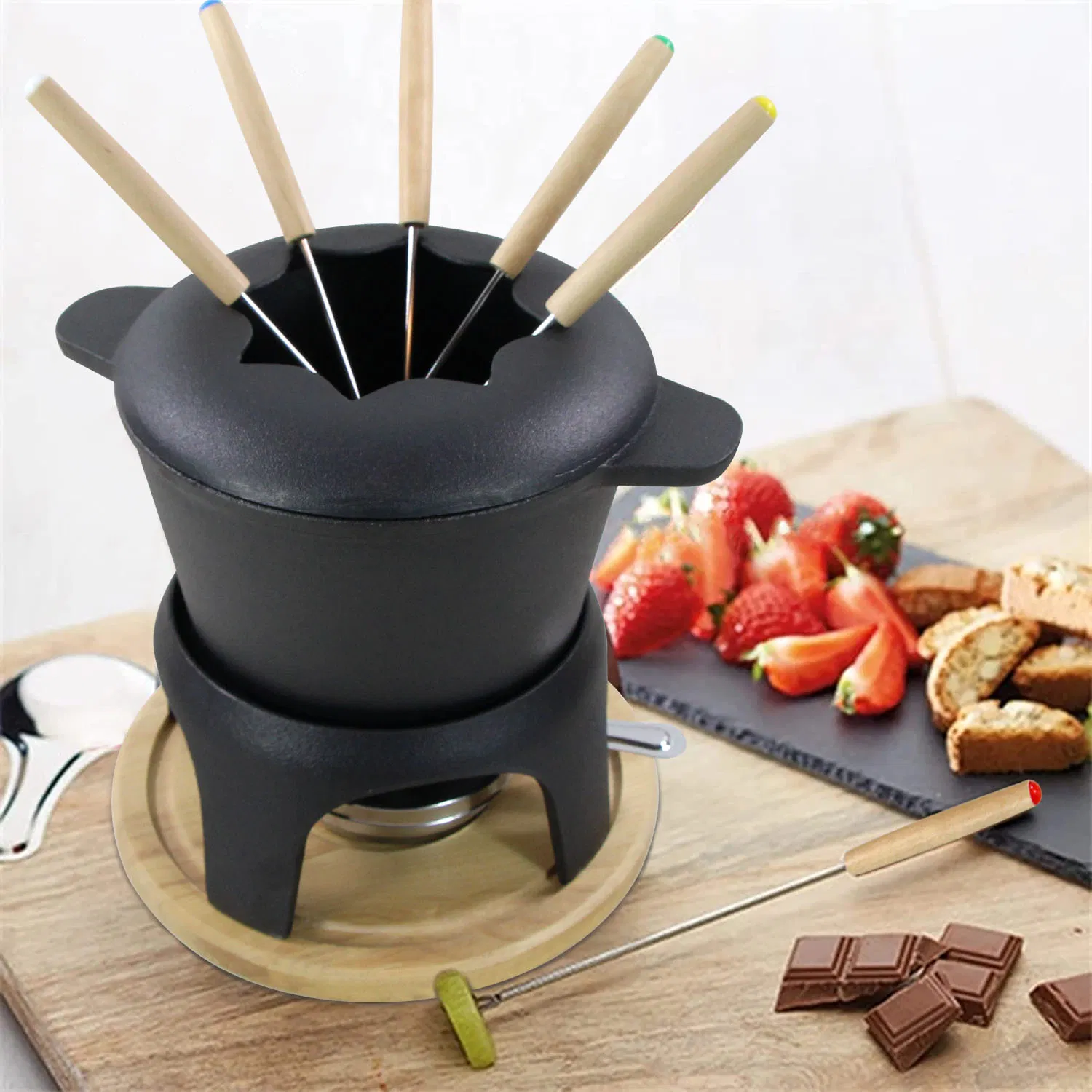 Enameled Cast Iron Fondue Pot Set - 4qt (3.8L) 17cm