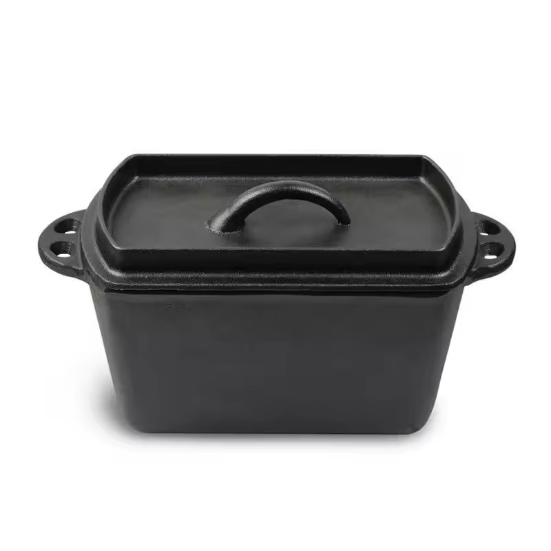 Kitchen Restaurant Cooking Baking Rectangle Cast Iron Bread Pot Non-Stick Loaf Pan with Lid