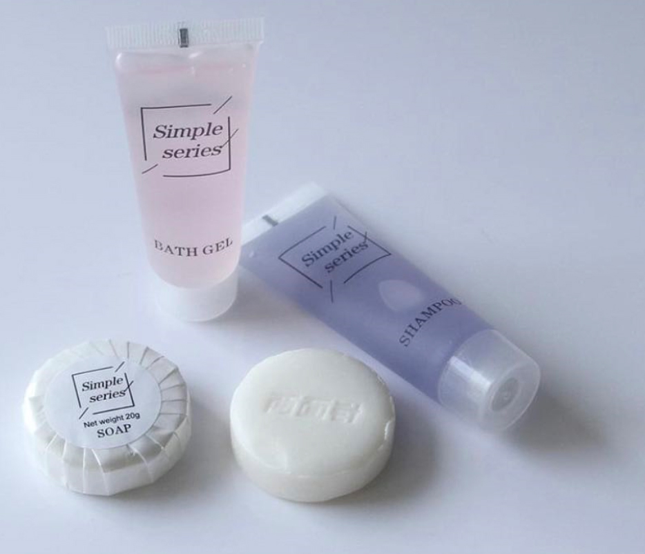 Hotel Amenities with Tubed Shampoo and Box