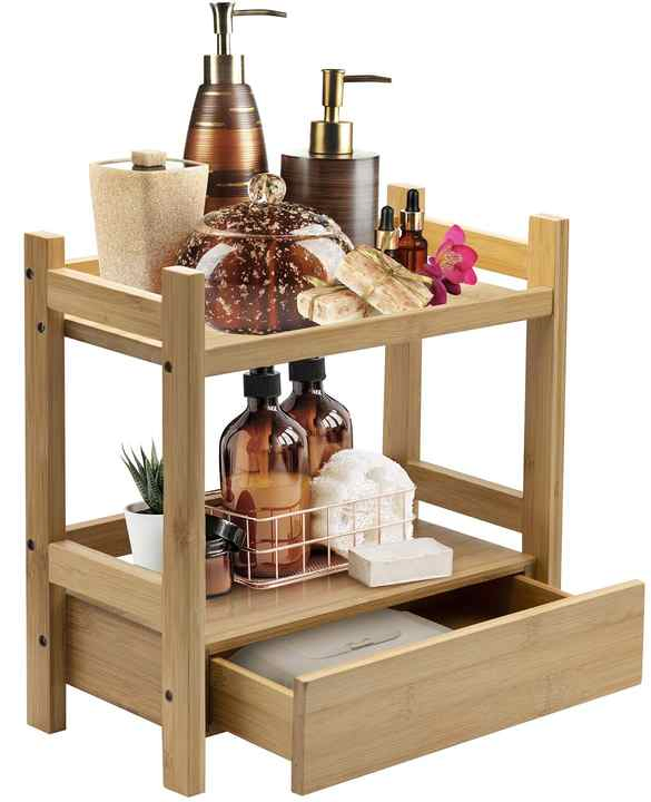 Bamboo Household Bathroom Cleaning and Cosmetic Storage Rack