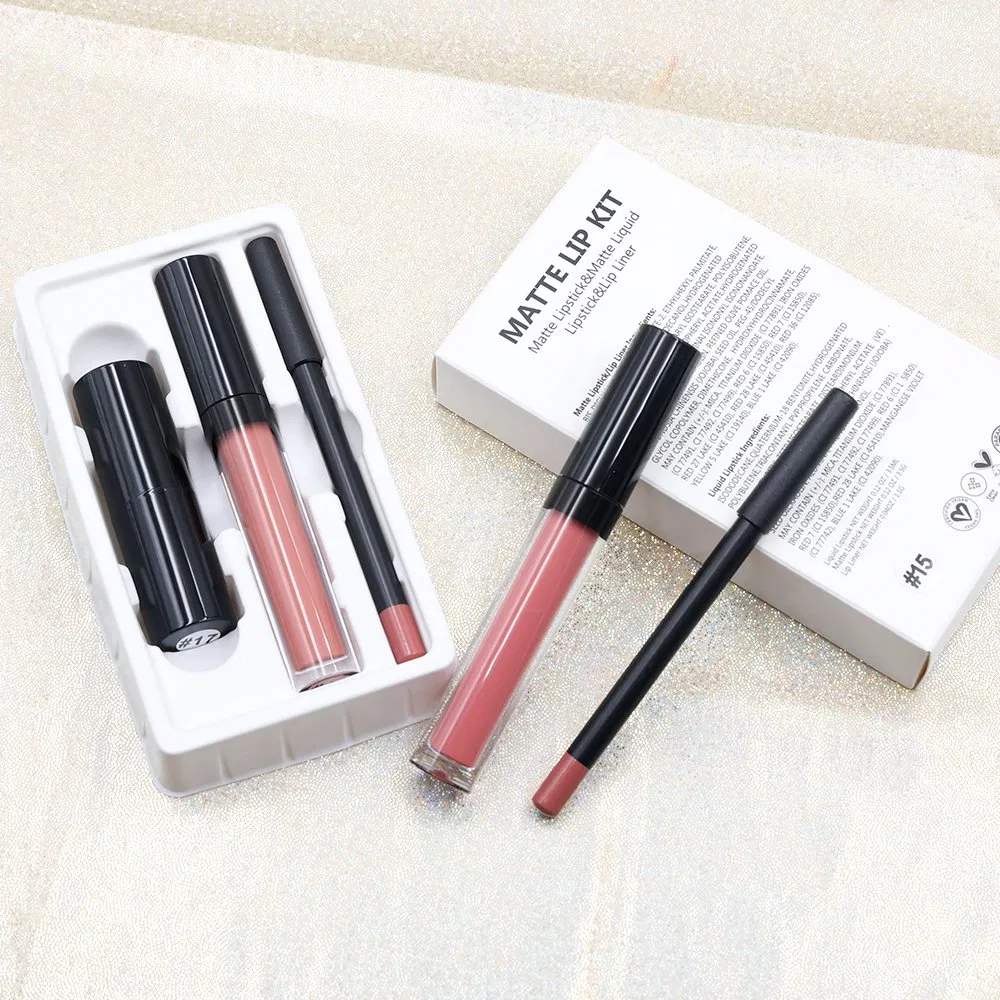 3 in 1 Lipgloss Lipliner Lip Kit Set Private Label Vegan Makeup Waterproof Matte Lipstick Lipliner Lip Gloss Lip Combo Set