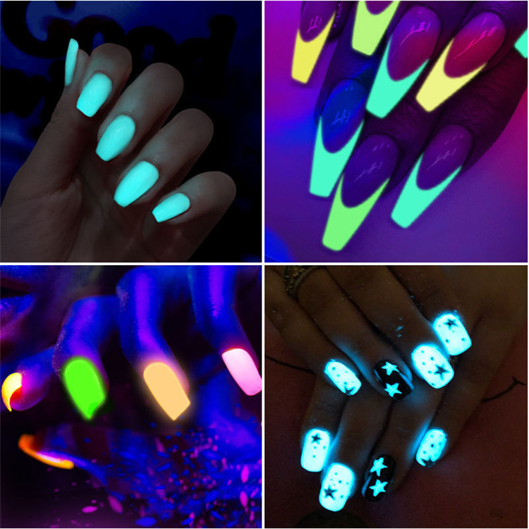 Nail Design Nail Fluorescent Luminous Powder Glow in The Dark Pigment Nail Powder Set 12 Colors Nail Acrylic Pigment Powder