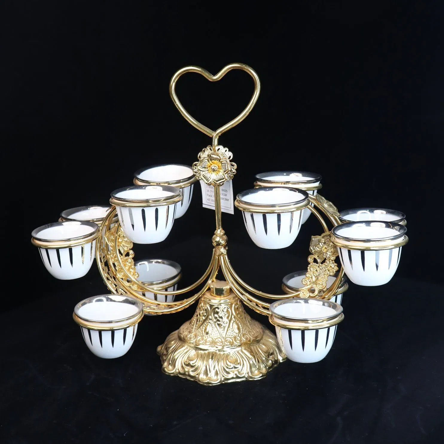Ceramic Tea Cups and Golden Iron Holder for Tea Presentation Cups