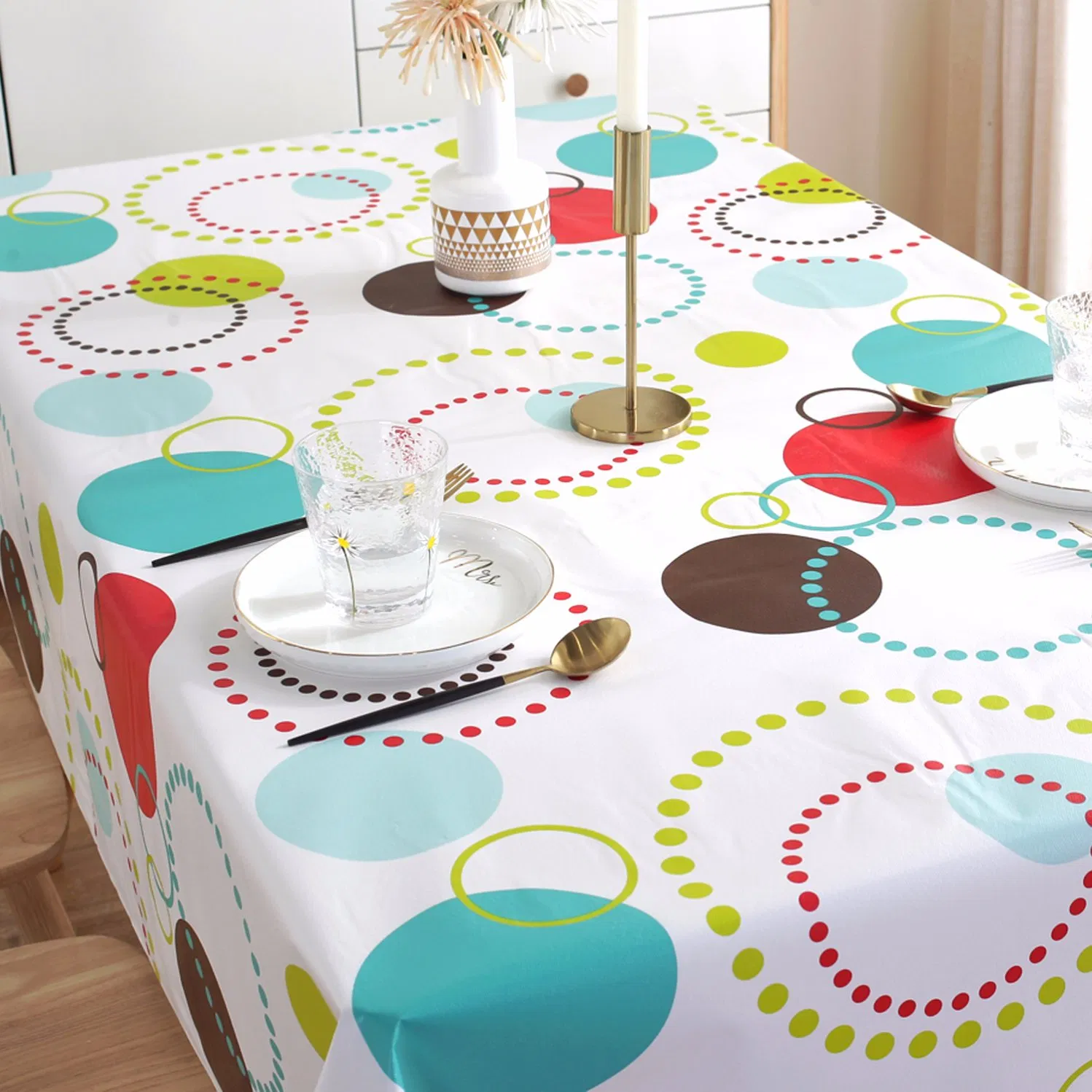 Waterproof Rectangle DOT Print Christmas Party Picnic Plastic Table Cloths