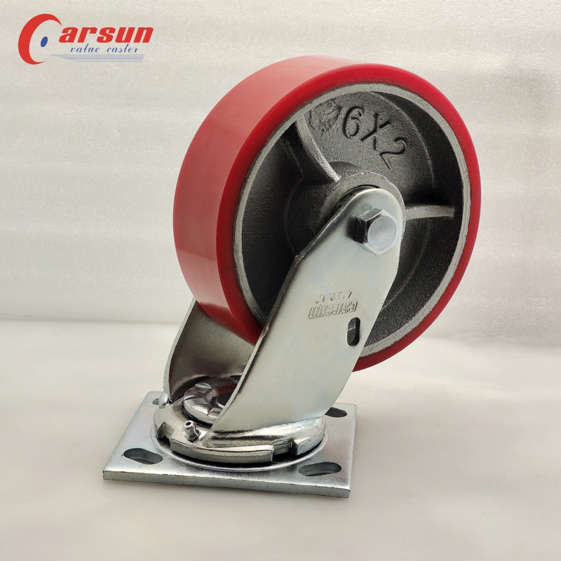 Heavy Duty 6inch Iron Core PU Wheel Casters Swivel Caster Without Brake
