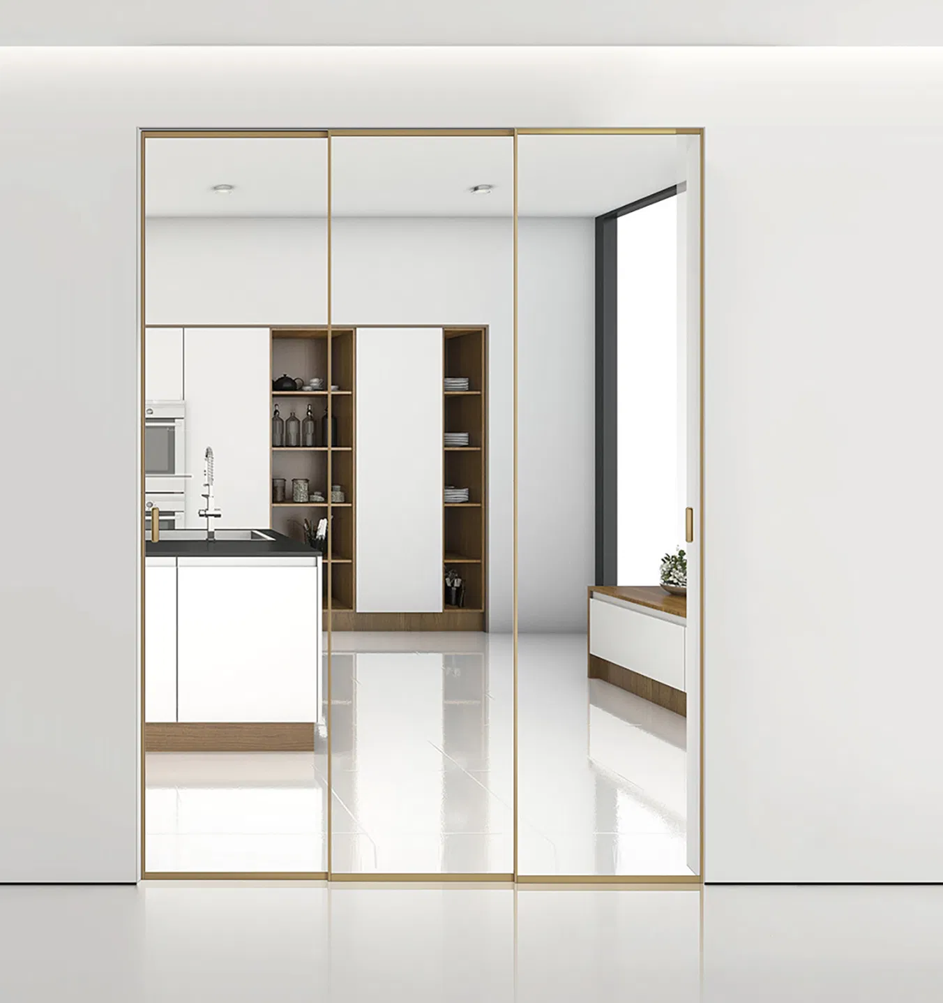Custom Bathroom Gold Frame Tempered Glass Sliding Shower Shower Door