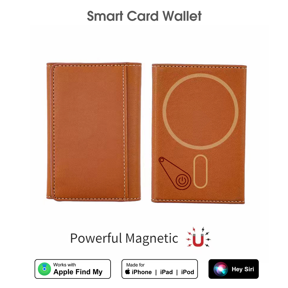 Fresh New 2025 Find My GPS Location PU Leather Magnet Smart Phone ID Card Holder Wallet External Slot Pocket for iPhone with Magsafe