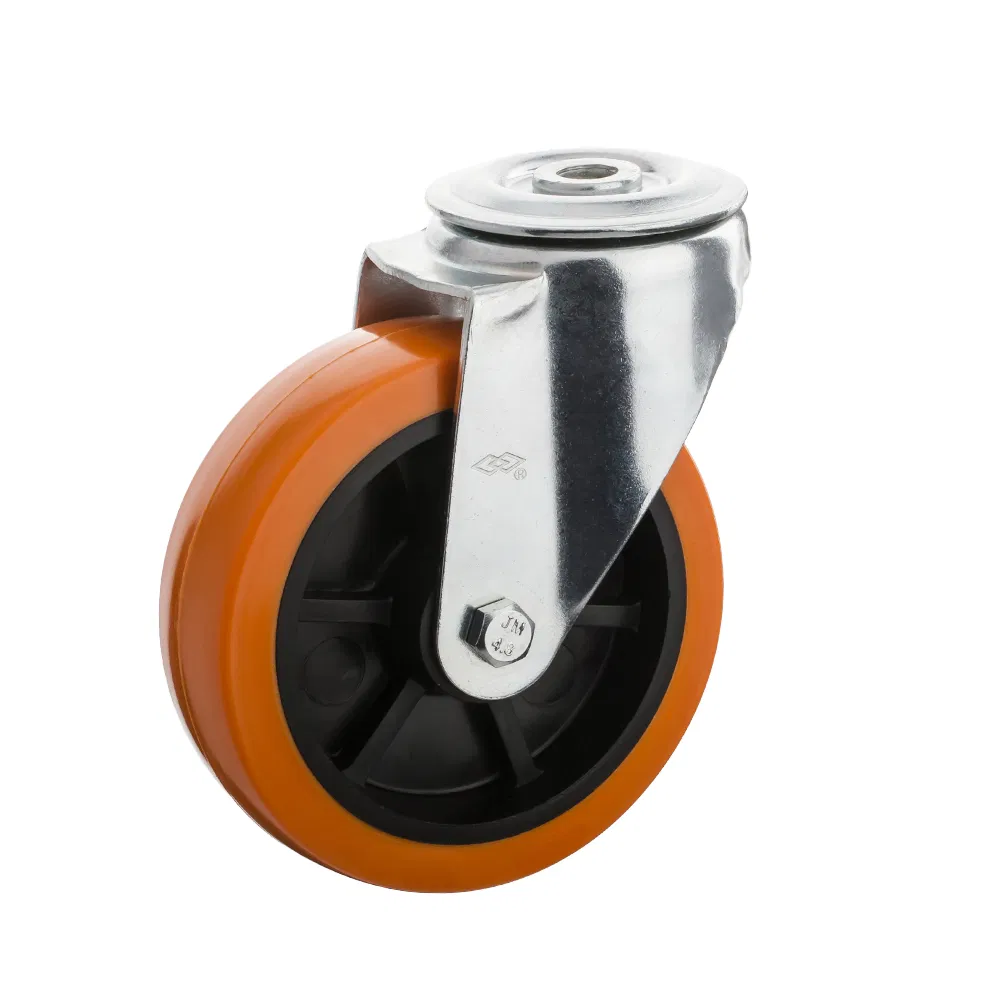 4 Inch Industrial Swivel Caster with Brake 100mm Polyurethane Wheel Tread Plastic Center Caster Wheel