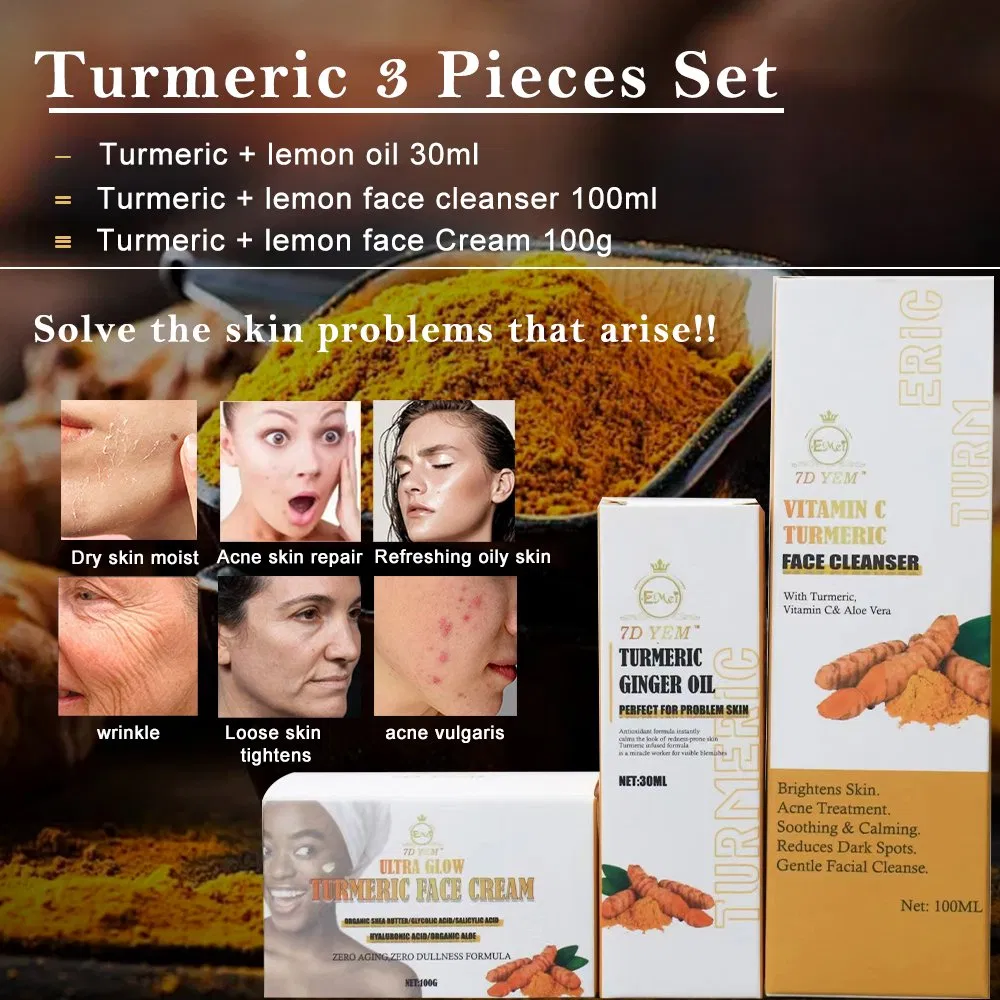 OEM/ODM 100% Natural Organic Herbal Acne Remove Turmeric Skin Care Set Wholesale Slin Lightening Turmeric Set for Acne