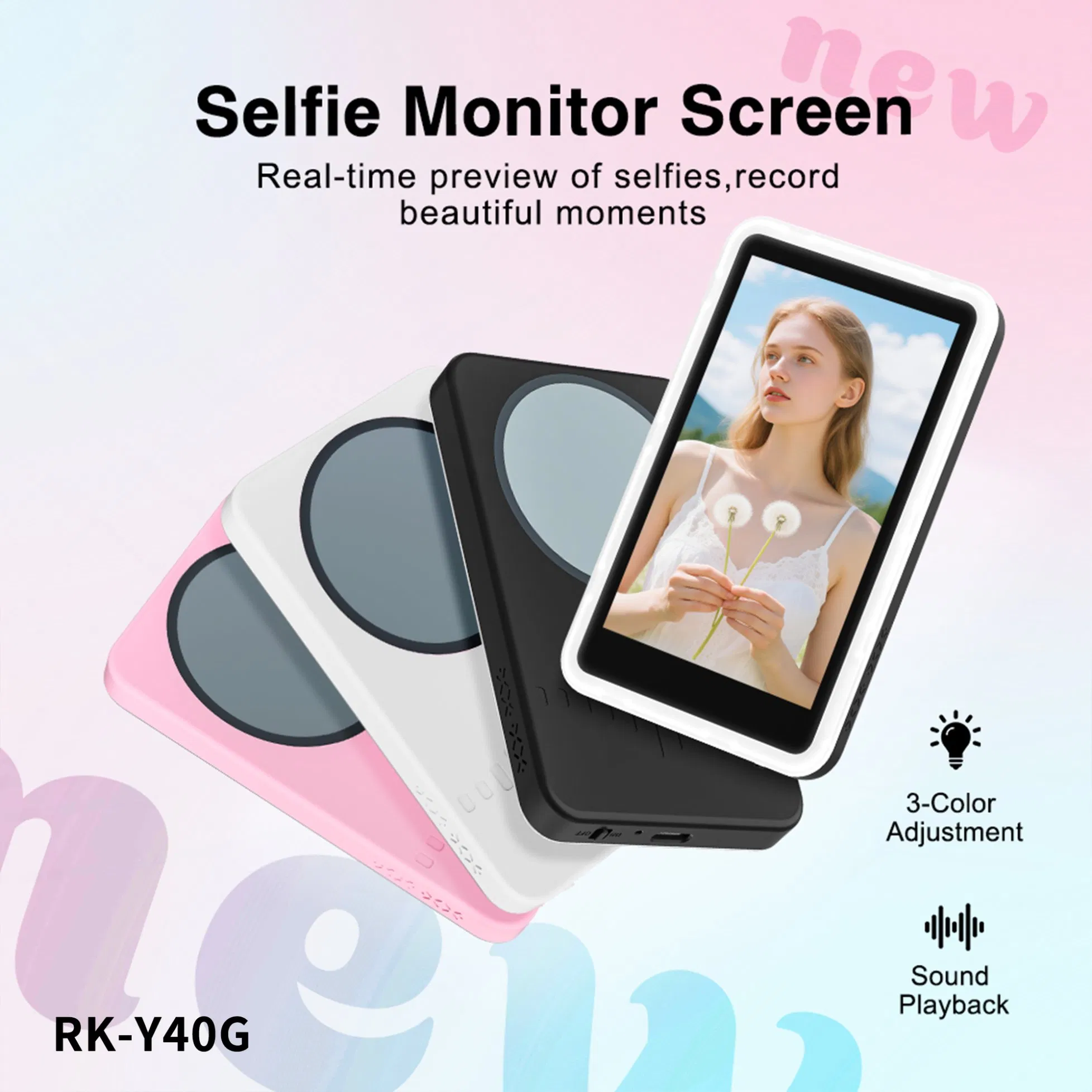 Y40g Rear Camera Selfie Screen Mirroring Monitor Portable Mobile Phone Vlog Display with LED Light for Samsung for Galaxy S26 25