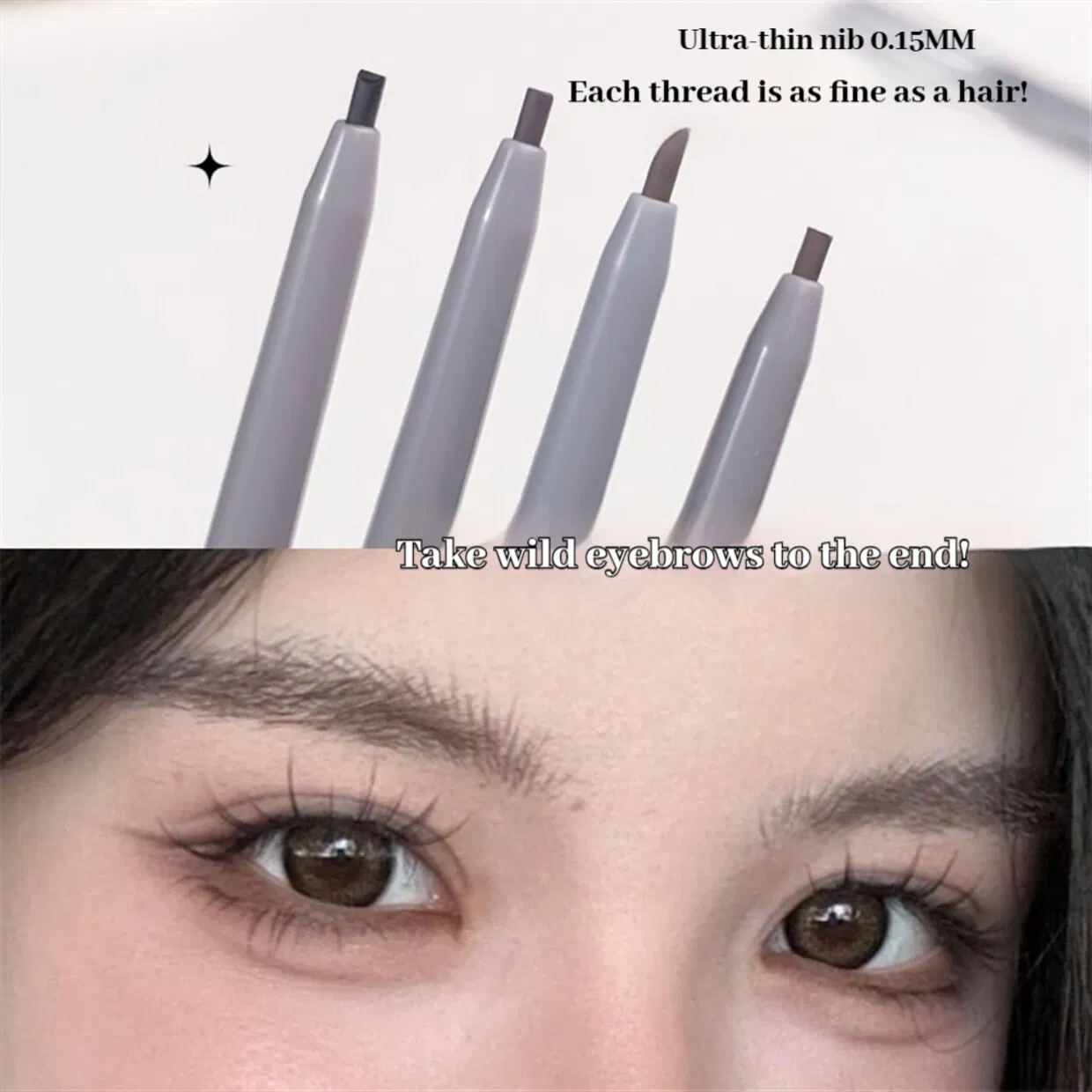 Dual Sided Spiral Fine Eyebrow Pencil with Micro Point and Soft Blending Brush for Natural Look