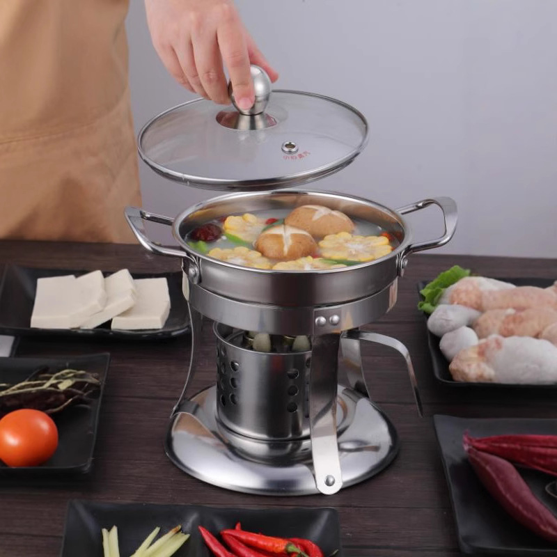 Individual Alcohol Burner Hot Pot: Commercial Dual-Flavor Pot & Soup Pot for Home Use and Outdoor Stainless Steel Cookware