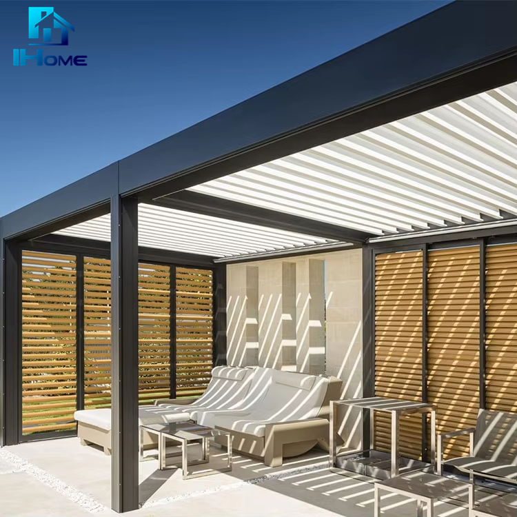 Factory Price Waterproof Louvers with LED Outdoor Blade Roof Motor Patio Cover Gazebo Smart Aluminum Pergola