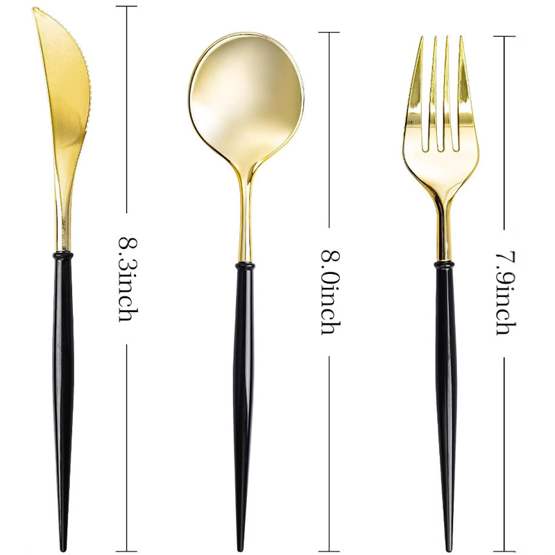 Wholesale Electroplated Plastic Disposable Knife, Fork and Spoon Cutlery Set Tableware