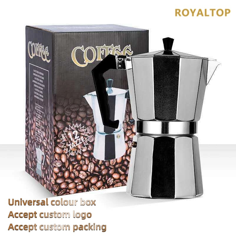 Custom Color Aluminum Moka Pot 50ml 100ml 150ml Portable Italian Coffee Maker Set with Colorful Box
