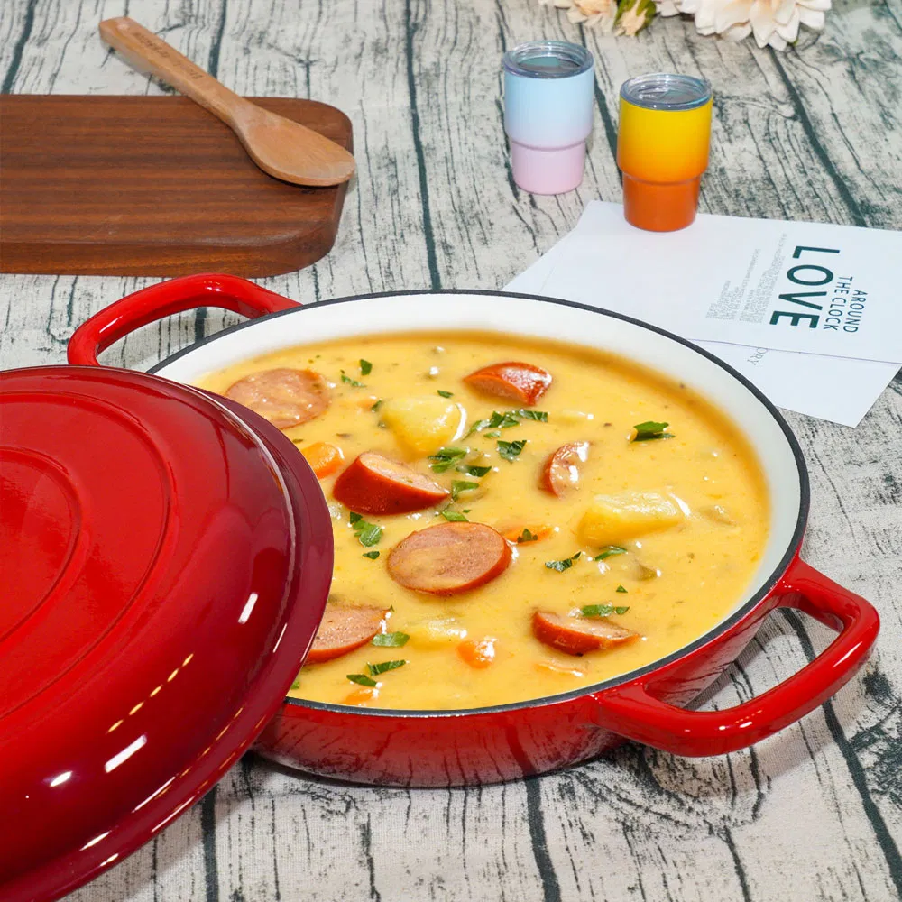 3.8qt Braiser Red Casserole Cast Iron Cookware Enamel Dutch Oven 4L