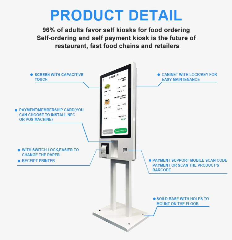 Customized Camera Facial Payment Terminal POS System Self Service Restaurant Touch Screen Kiosk Machine for Chain Store