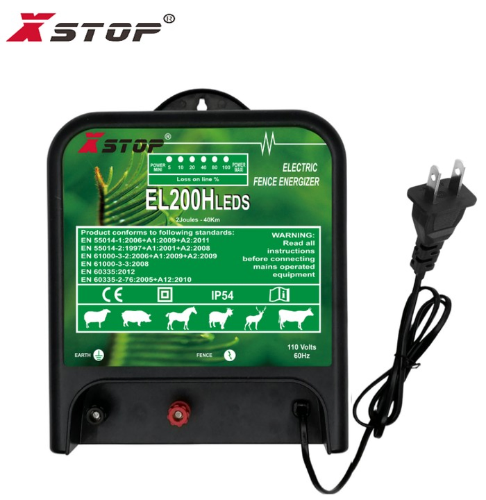 110V Xstop Electric Fence Energizer for Farm Cattle Sheep Horse 2.0 Joules